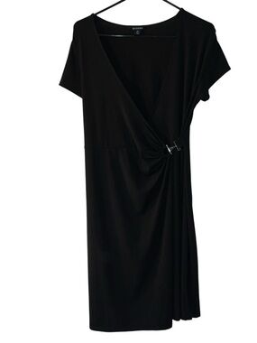 George Black Faux-Wrap Midi Dress with Side Buckle Detail